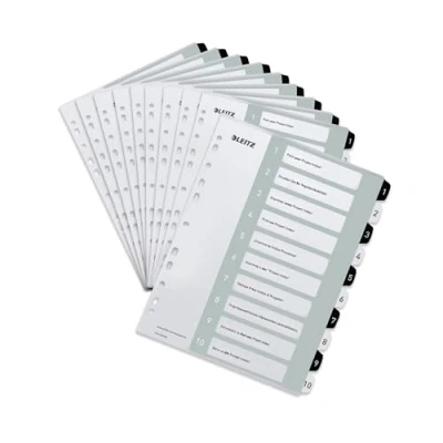 Imagen de Leitz 12150000 Separadores para A4, 10 unidades, portada escribir en PC y separadores, pestañas con números del 1 al 10, gran ancho, blanco/negro, polipropileno, WOW