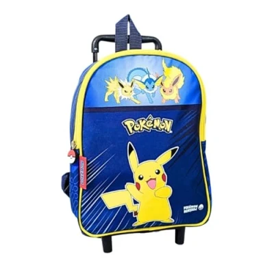 Imagen de mybagstory Trolley Pokémon Azul Niño Escuela Guardería Primaria Mochila infantil Talla 32 cm Correas ajustables ruedas Idea de regalo, Bolsa con (32 cm),