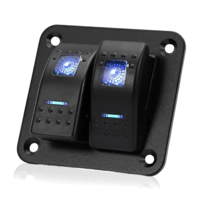 Imagen de FanPaYY 2 Gang Panel de Interruptores Rocker 5 Pin On Off palanca Luz Azul impermeable para 12V/24V Marina Barco RV Camión Coche ATV