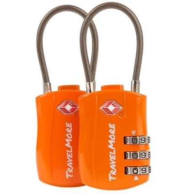 Imagen de Paquete de 2 Candados Combinación con Cable, Aprobado por la TSA para Maletas y Mochilas Color Naranja