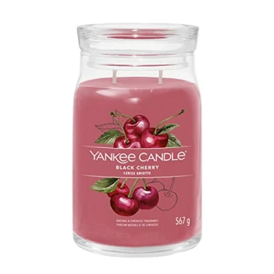 Imagen de Yankee Candle, Signature, Vela perfumada, en tarro grande de cereza negra con doble mecha, mezcla cera soja larga duración