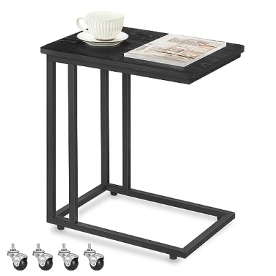 Imagen de VASAGLE Mesa Auxiliar de Estilo Moderno, Lateral con Ruedas y Pies Ajustables, para Dormitorio, Marco Acero, Fácil Montar, Negro Ébano LNT050B56