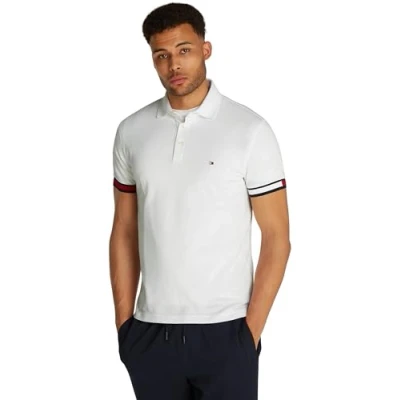 Imagen de Tommy Hilfiger Polo de Manga Corta Hombre Flag Cuff Slim Fit, Blanco (White), L