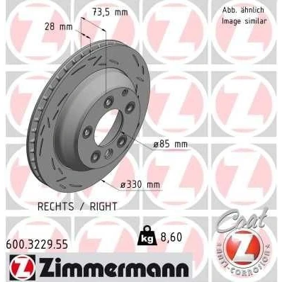 Imagen de ZIMMERMANN BLACK Z 600.3229.55 Disco de freno derecha 330 28 7/5 5 130 ventilación interna, ranurado revestido altamente carbonizado PORSCHE: Cayenne