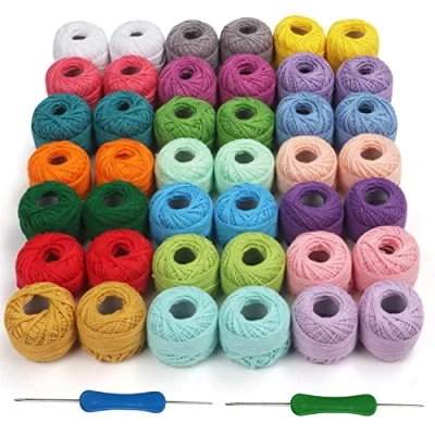 Imagen de Kurtzy Kit Broderie avec Fil de Borderie et Crochets (42 Pelotes) 2 Broderies (1 mm mm) Chaque Pelote Pèse 10 g Total 2520 m Coton Coloré