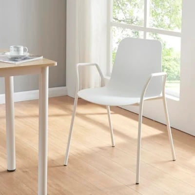 Imagen de [en.casa] Silla de Comedor con Reposabrazos y 4 Patas máx. 130 kg Cocina Salón Plástico Metal 80 x 58 52 cm Blanco