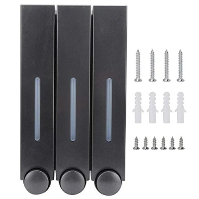 Imagen de dispensador de jabón Pared, Manual montado en la Pared para jabon Ducha, Gel y champu, Loción Baño Cocina Hotel 3x420ml(Black)