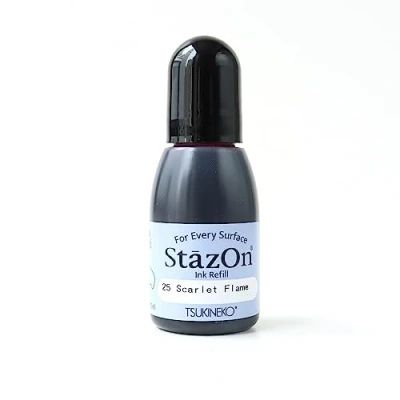 Imagen de Tsukineko Tinta STAZON para vidrio y plástico color Rojo escarlata recarga 15ml. Bote cánula