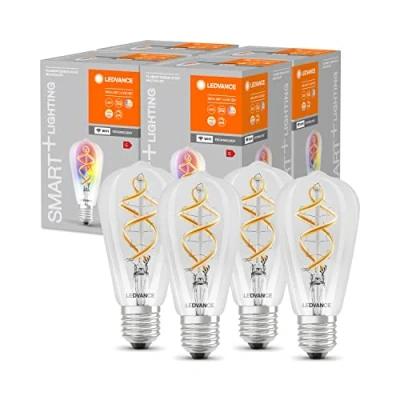 Imagen de LEDVANCE Bombilla LED inteligente con tecnología Wifi, E27, colores RGB cambiables, forma Edison, filamento de color como luz ambiente, controlable Alexa, Google y App