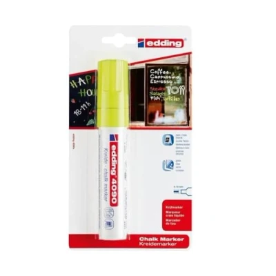 Imagen de edding 4090 marcador de tiza amarillo neón 1 rotulador punta biselada 4 15 mm para cristal borrables pizarras, vidrio y espejos líquida cobertura opaca