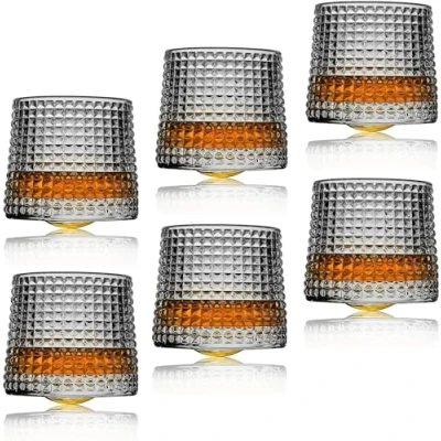 Imagen de Sthrucrack vasos de whisky giratorios para descompresión, juego 2 estilo bar ron escocés Bourbon (paquete 6 unidades, a cuadros, onzas)