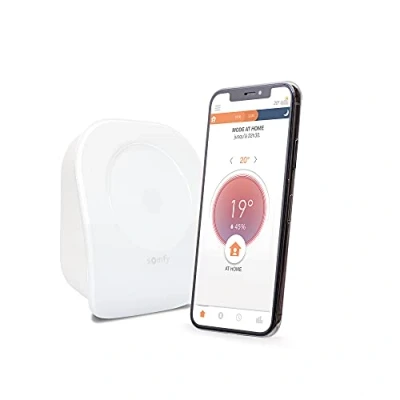 Imagen de somfy 1870775 Termostato Conectado por Radio V2, inalámbrico, para calefacción o Caldera Individual, Contacto seco, Compatible con Amazon Alexa, Google y Tahoma