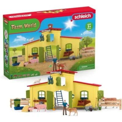 Imagen de Schleich 42605 Establo grande con animales y accesorios, a partir de 3 años, FARM WORLD playset, 64 piezas