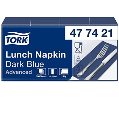 Imagen de Tork 477421 Soft Lunch/Servilletas para almuerzo de dos capas/plegado americano 1/8 / color azul oscuro 10 paquetes x 200 unidades (2000 servilletas) 33 cm cm/Advanced
