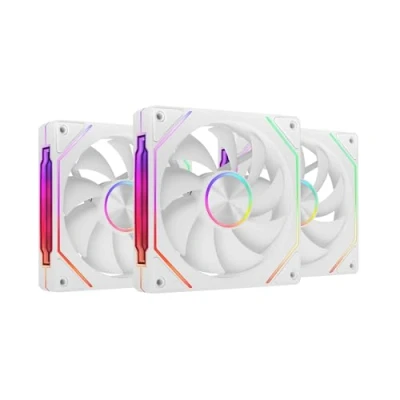 Imagen de Mars Gaming MF LINKFINITYKIT2, Kit 3x Ventiladores Modulares PWM 120mm, Iluminación ARGB Infinity Mirror, Sistema Modular LINKFINITY y Conexión Magnética, Configuración Flexible 2+1 Sin Cables, Blanco