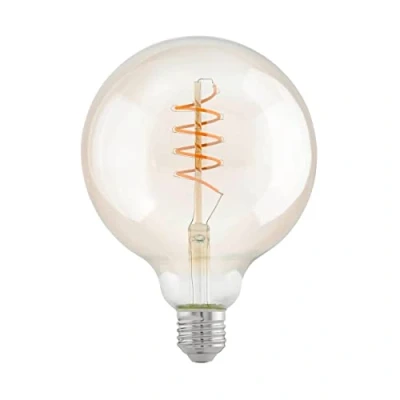 Imagen de Eglo LED E27, espiral Globo, bombilla vintage ámbar para iluminación, 4 vatios (equivalente a 26 vatios), 270 lúmenes, blanco cálido, 2200k, foco Edison G125, Ø 12,5 cm