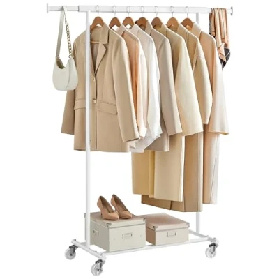 Imagen de SONGMICS Burro Ropa con Ruedas, Perchero Extensible Carga Pesada, Capacidad de Máx. 100 kg, Fácil Montar, Portátil, Blanco Clásico HSR013W01