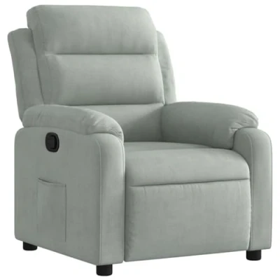 Imagen de vidaXL Sillón Reclinable, Silla con Respaldo Reposabrazos, Butaca de Relax Descanso TV, Asiento Ajustable para Casa, Terciopelo Gris Claro
