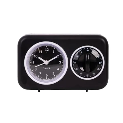 Imagen de Fisura Temporizador de Cocina Retro Negro. analógico 60 Minutos. multifunción con Reloj y función Alarma. Pomodoro.