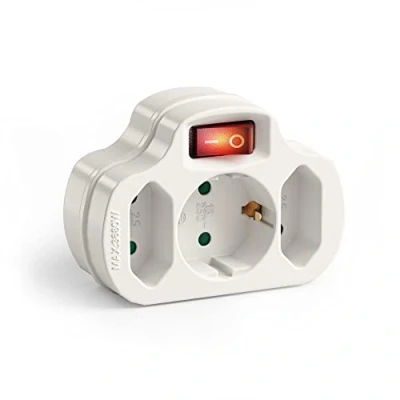 Imagen de Enchufe múltiple con Interruptor de Encendido/Apagado, 1 Schuko 16A / 250V AC, 2 enchufes Euro 2,5A 3680 vatios, Blanco