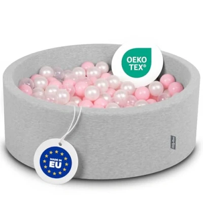 Imagen de KiddyMoon 90X30cm/300 Bolas Piscina De ∅ 7Cm para Ninos Cuarto Angular Hecha En La UE, Grisclr:Rosa Clr/Perla/Transparente
