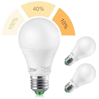 Imagen de Elrigs Bombilla de luz LED A60 E27 3 configuraciones, color Blanco cálido (3000K), 9W 4W 1.5W, 220 voltios, No se necesita regulador, 60W equivalente, 800/280/130 Lumen, paquete 2
