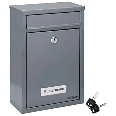 Imagen de Monzana Buzón de Pared Exterior Plata Acero Cerradura Placa para Nombre 2 Juegos Llaves Correo Cartas