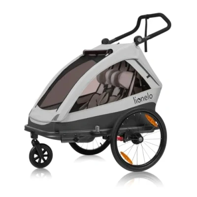 Imagen de LIONELO Cama Remolque Infantil 2 en 1 para Bicicleta con función de Cochecito o niños 6 Meses a años, Peso x 22 kg, suspensión, Ruedas Grandes, Capota Impermeable