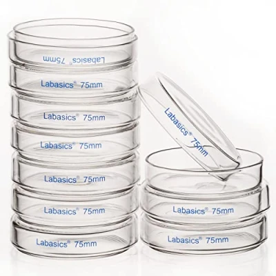 Imagen de Labasics 10pk Platos de Vidrio Petri, 75 x 15 mm Esterilizable en Autoclave Cultivo Celular Borosilicato Placas Petri con Tapa Claro para Laboratorio