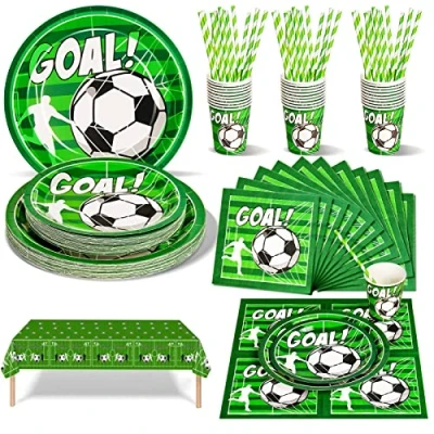 Imagen de Nkaiso Vajilla de Fiesta 126 pcs Futbol Cumpleaños, Decoracion Cumpleaños Futbol, Platos Vasos Servilletas, Artículos Fiest para Fútbol, ​​Fiesta 25 Invitados