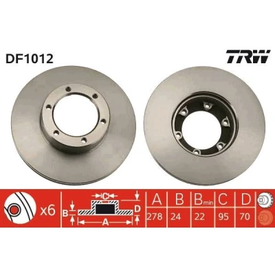Imagen de TRW DF1012 Disco de freno 278 24 6 120 ventilado barnizado