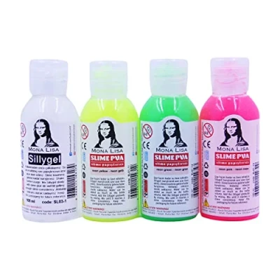 Imagen de Kit de 3 colores neón para principiantes (4 x 100 ml), pegamento manualidades y activador slime con mágico