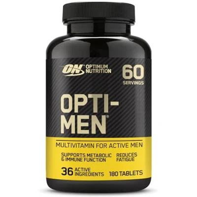 Imagen de Optimum Nutrition Opti Men Suplementos Multivitamínicos para Hombres con Vitamina D, C, B6 y Aminoácidos, Sin Sabor, 60 Porciones, 180 Cápsulas