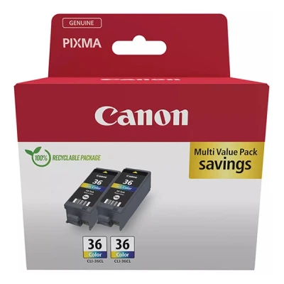 Imagen de Canon CLI 36, Cartucho de Tinta Original, Multipack, 2 Cartuchos Independientes, Color Cian, Magenta, Amarillo, Tricolor, Compatible con Impresoras Inyección PIXMA