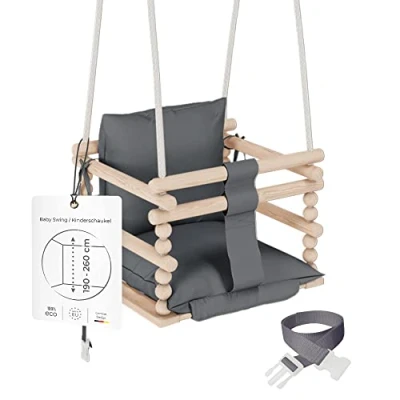 Imagen de MAMOI® Columpio para bebés 3 en 1 + Cinturón de Seguridad 190 260cm Ajuste la Altura del Techo niños Interior Exterior Bebe 100% Eco Hecho UE
