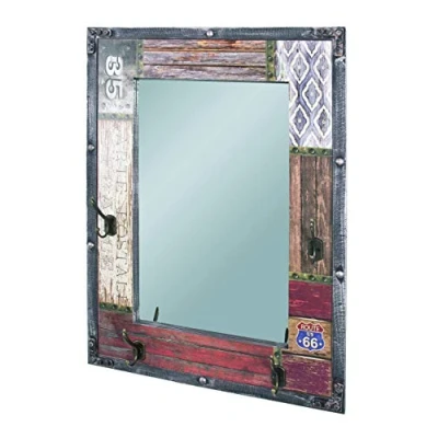 Imagen de HAKU Möbel Perchero de pared motivo, vintage, MDF, metal, espejo Dim.: AN 55 cm x AL 75 P 8 cm, Estilo: Industrial