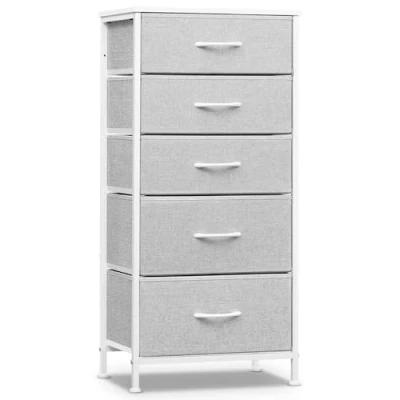 Imagen de WOLTU Comoda Dormitorio, Cómoda con 5 Cajones de Tela, Cajonera Dormitorio para Armario, Salón, Pasillo, Almacenaje Estructura Metálica y MDF, Gris Paloma + Blanco Nube