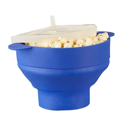 Imagen de Relaxdays 1 Palomitero Microondas, Recipiente Palomitas, Silicona, sin Aceite, BPA, Rojo o Azul, 14.5 x 25.5 cm