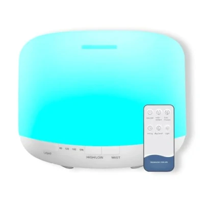 Imagen de Difusor de aceites Esenciales 500 ml con 7 LED Colores, humidificador y purificador Aire, función aromaterapia, Mando a Distancia medidor