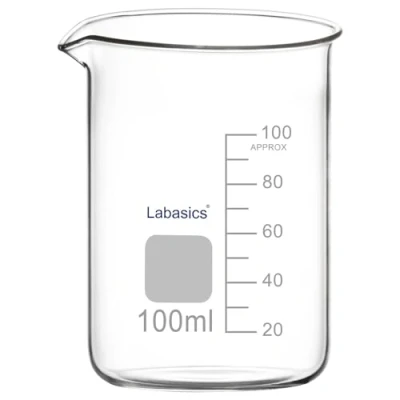 Imagen de Labasics Vaso de Vidrio, 1 Paquete, Forma Baja Graduado Vidrio Borosilicato con Pico Vertedor, 100 ml, Resistencia a Altas Temperaturas, Uso en Laboratorio