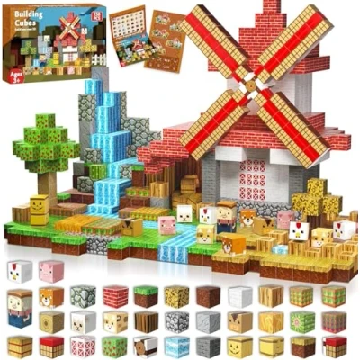 Imagen de Goody King Bloques magnéticos de construcción 150 piezas con molino viento figuras animales para juegos rol Montessori juguetes a partir 3, 4, 5, 6, 7 años, regalos