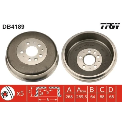 Imagen de TRW DB4189 Tambor de Freno VOLKSWAGEN: Transporter 4 Bus,