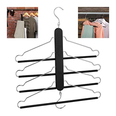 Imagen de Relaxdays Percha Ahorra Espacio con Varilla Colgar Pantalones, Colgador Múltiple Metal, Ultrafinas, Chaquetas, Negro, Madera, 49 x 42 2,5 cm
