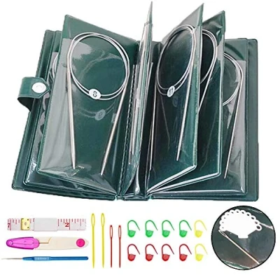 Imagen de Aweisile 11 piezas agujas de tejer circulares 80 cm acero inoxidable herramientas ganchillo ganchos con juego herramientas, 1.5 5mm