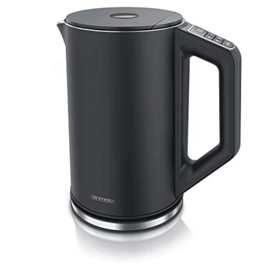 Imagen de Arendo Hervidor de agua eléctrico 1,5 litro, Tetera con ajuste temperatura 40C a 100C, Modelo Elegant, Diseño doble pared, Acero inoxidable, Fácil limpiar, Para té café infusión, negro