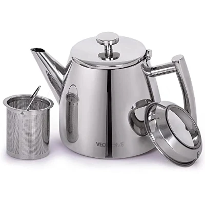 Imagen de Teiera de Acero Inoxidable VeoHome 1L con Infusor Doble Pared Aislante para Conservar el Calor