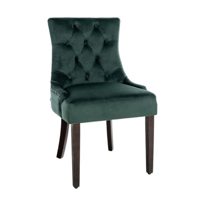 Imagen de CLP Silla Comedor Aberdeen En Terciopelo &amp; Base De Madera I Chesterfield Look, Color:Verde Oscuro, Color del Marco:Antiguo