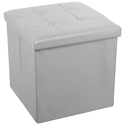 Imagen de DRW Puf pegable con almacenaje 45x45x45 cm (Plateado Polipiel)
