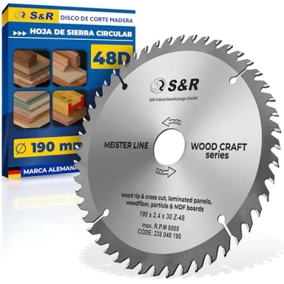 Imagen de S&amp;R Hoja de sierra circular 190 mm x 30 2,4mm 48Dientes / Disco para Madera Calidad Profesional