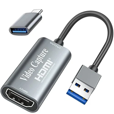 Imagen de Tarjeta de Captura Juegos Fulfalic 4K HDMI a USB, Full HD 1080p, Videojuegos para editar Video/Juegos/transmisión/enseñanza en línea (Plata)